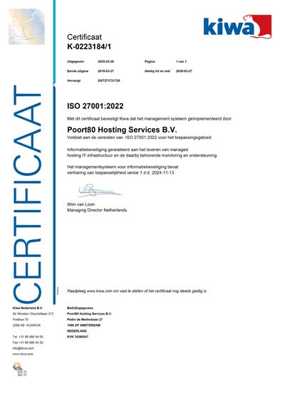 Kiwa ISO 27001:2022 certificaat